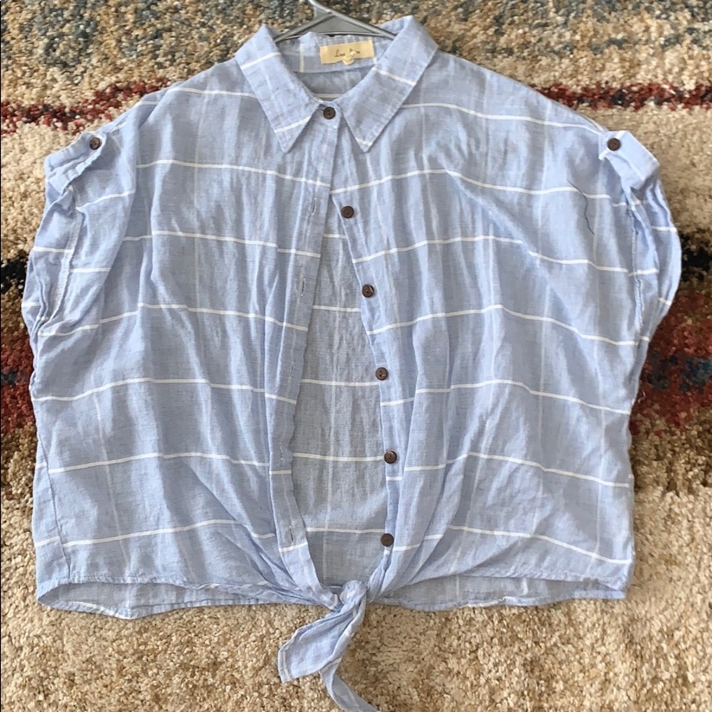 Blue cropped top with white strips